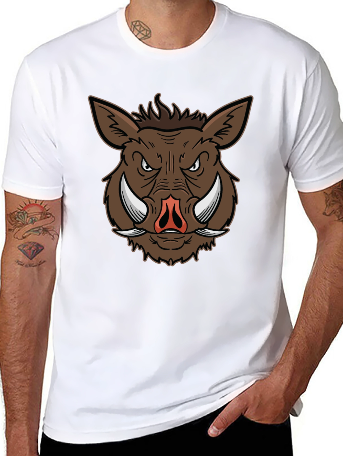 Boar Graphic Tee - Black Cotton T-Shirt