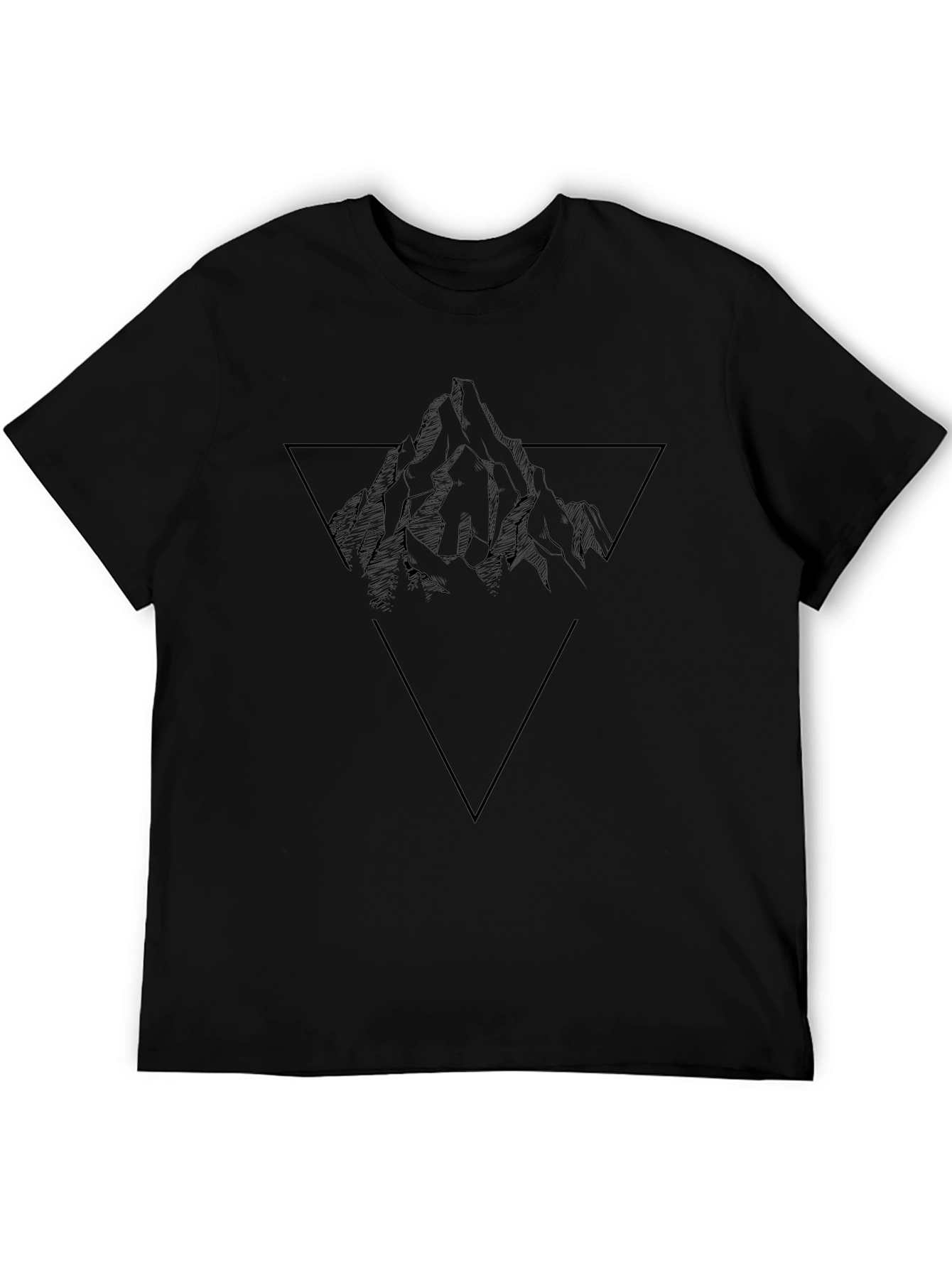 Geometric Mountain Graphic Tee - Black Cotton Blend