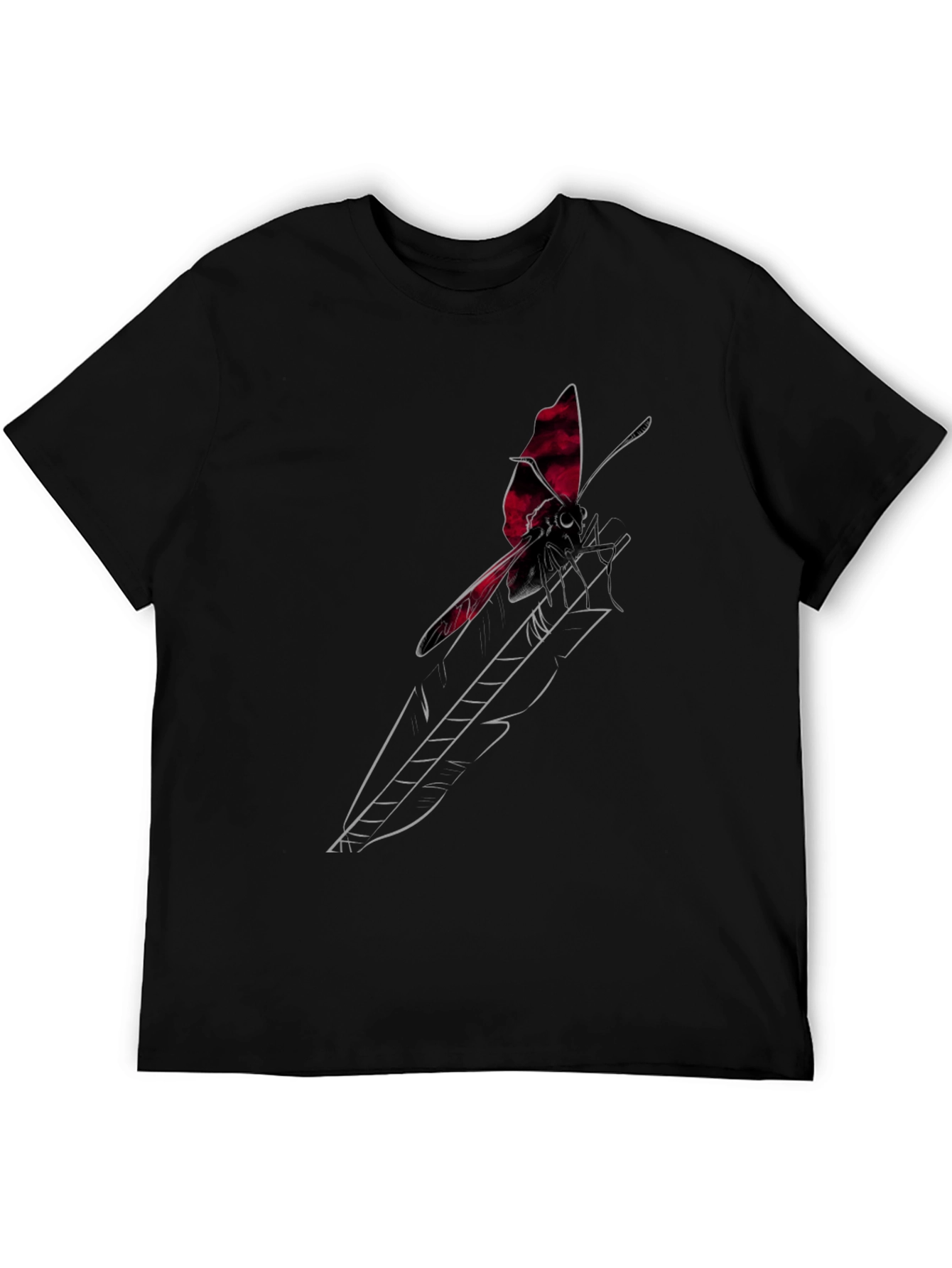 Black T-Shirt with Butterfly Feather Graphic Design