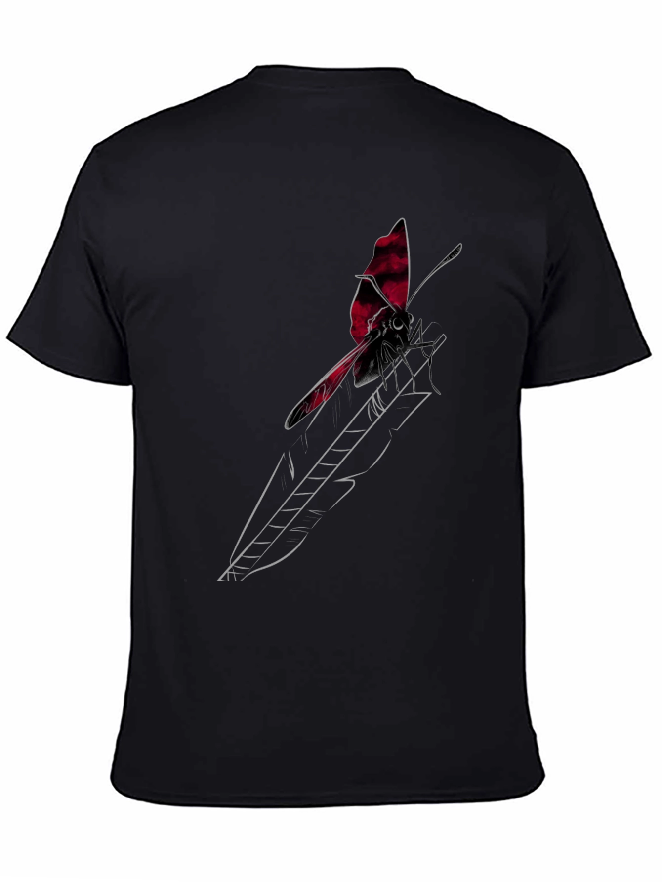Black T-Shirt with Butterfly Feather Graphic Design