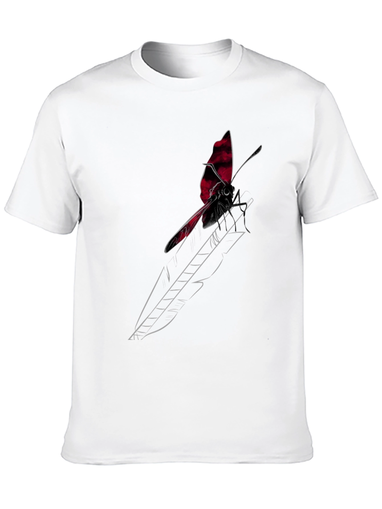 Black T-Shirt with Butterfly Feather Graphic Design