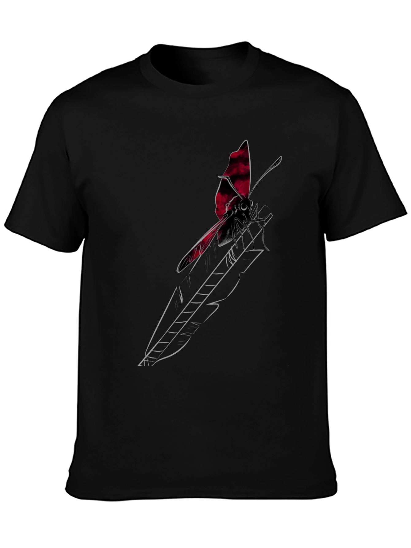 Black T-Shirt with Butterfly Feather Graphic Design