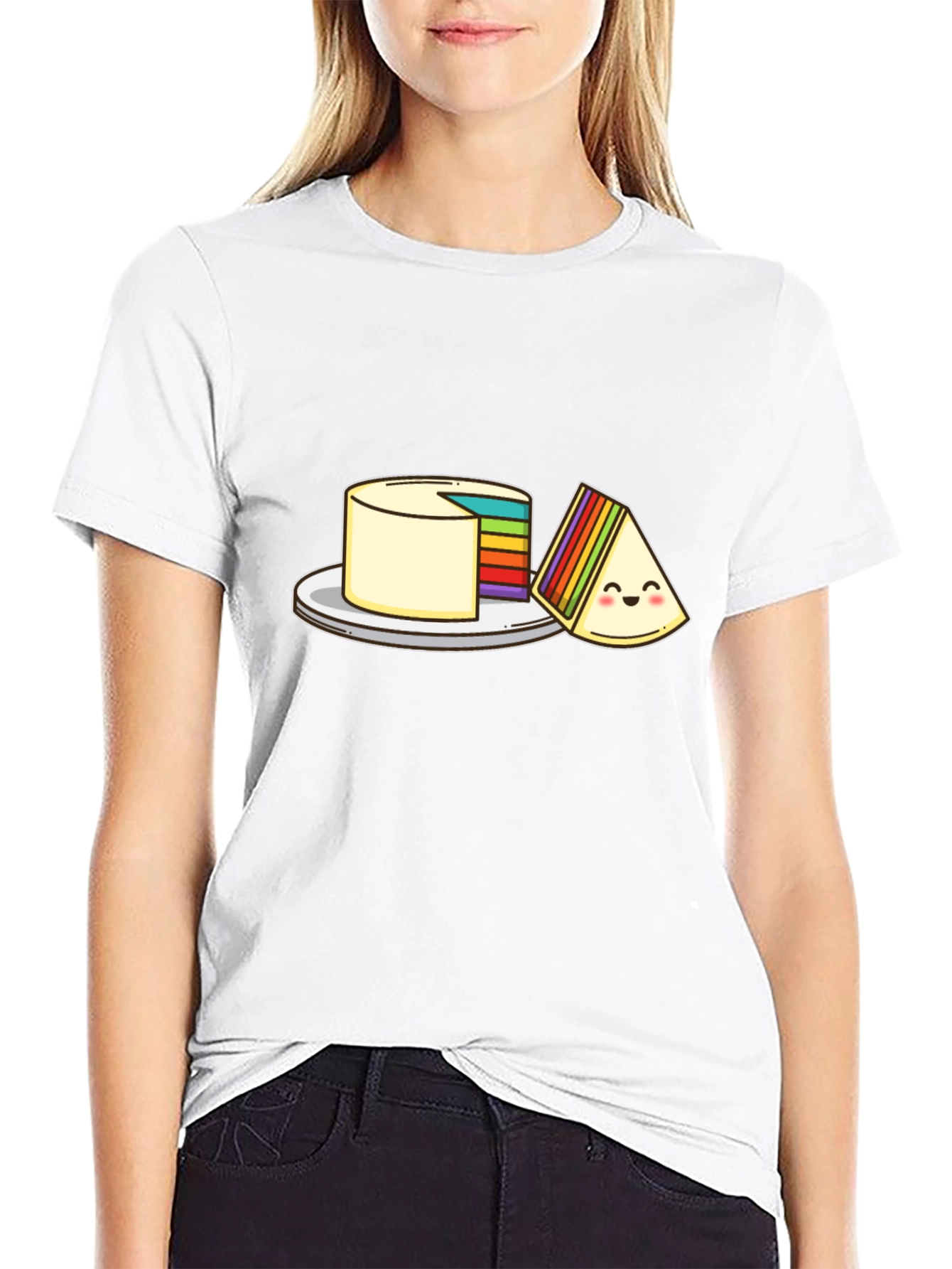 Rainbow Layer Cake Cartoon Graphic T-Shirt