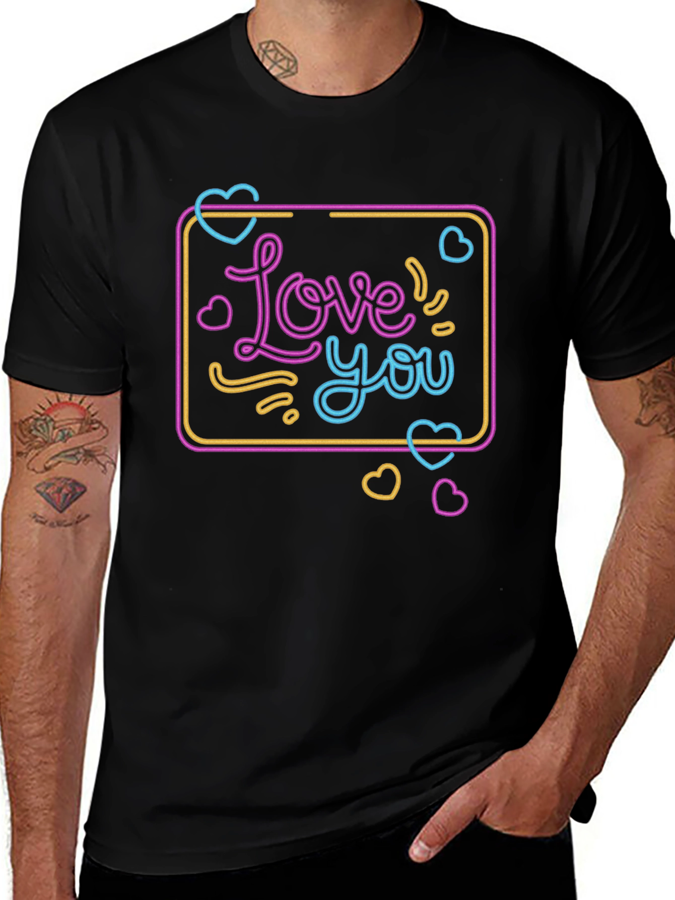 Love You Neon Graphic T-Shirt - Black