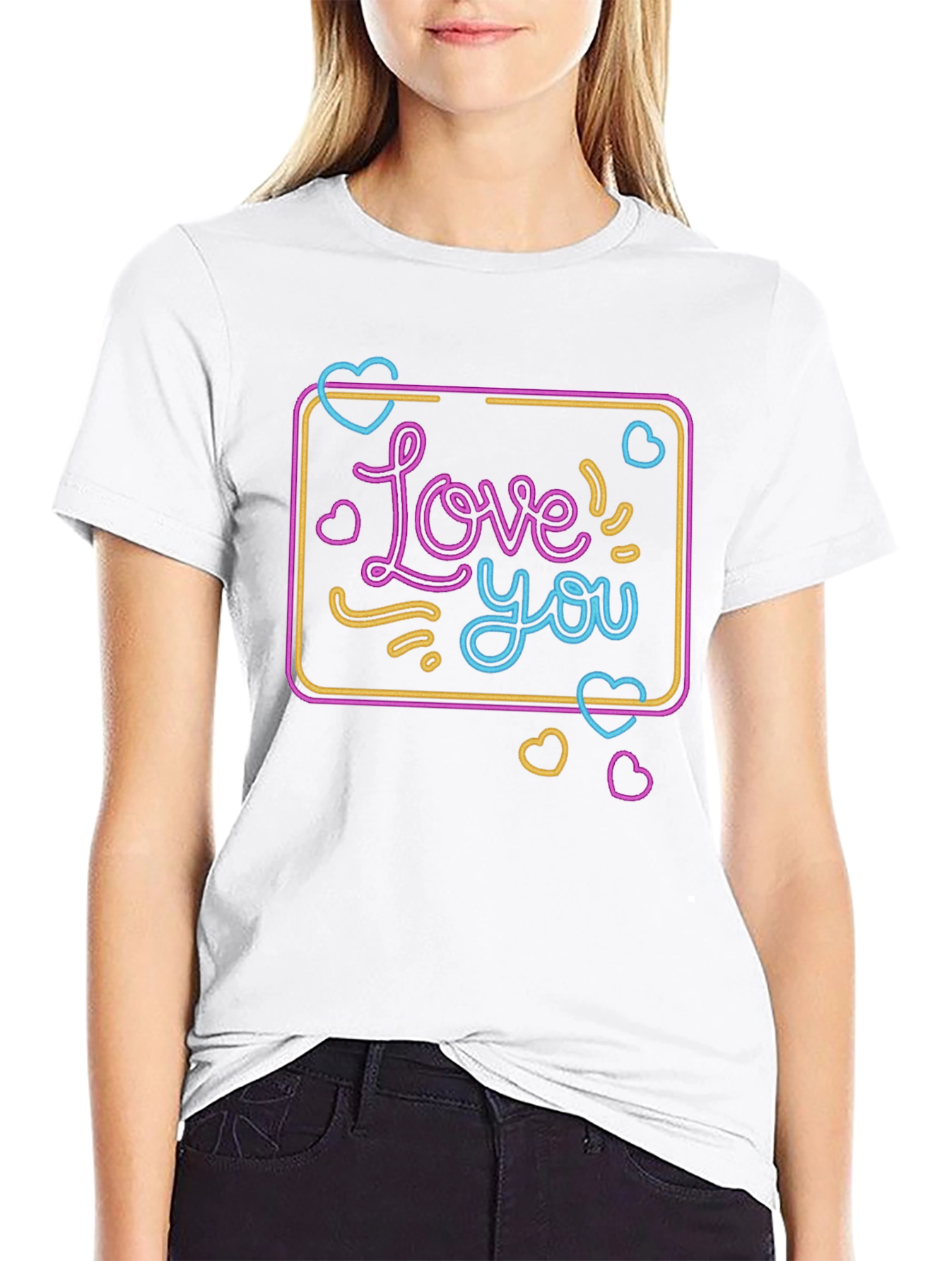 Love You Neon Graphic T-Shirt - Black