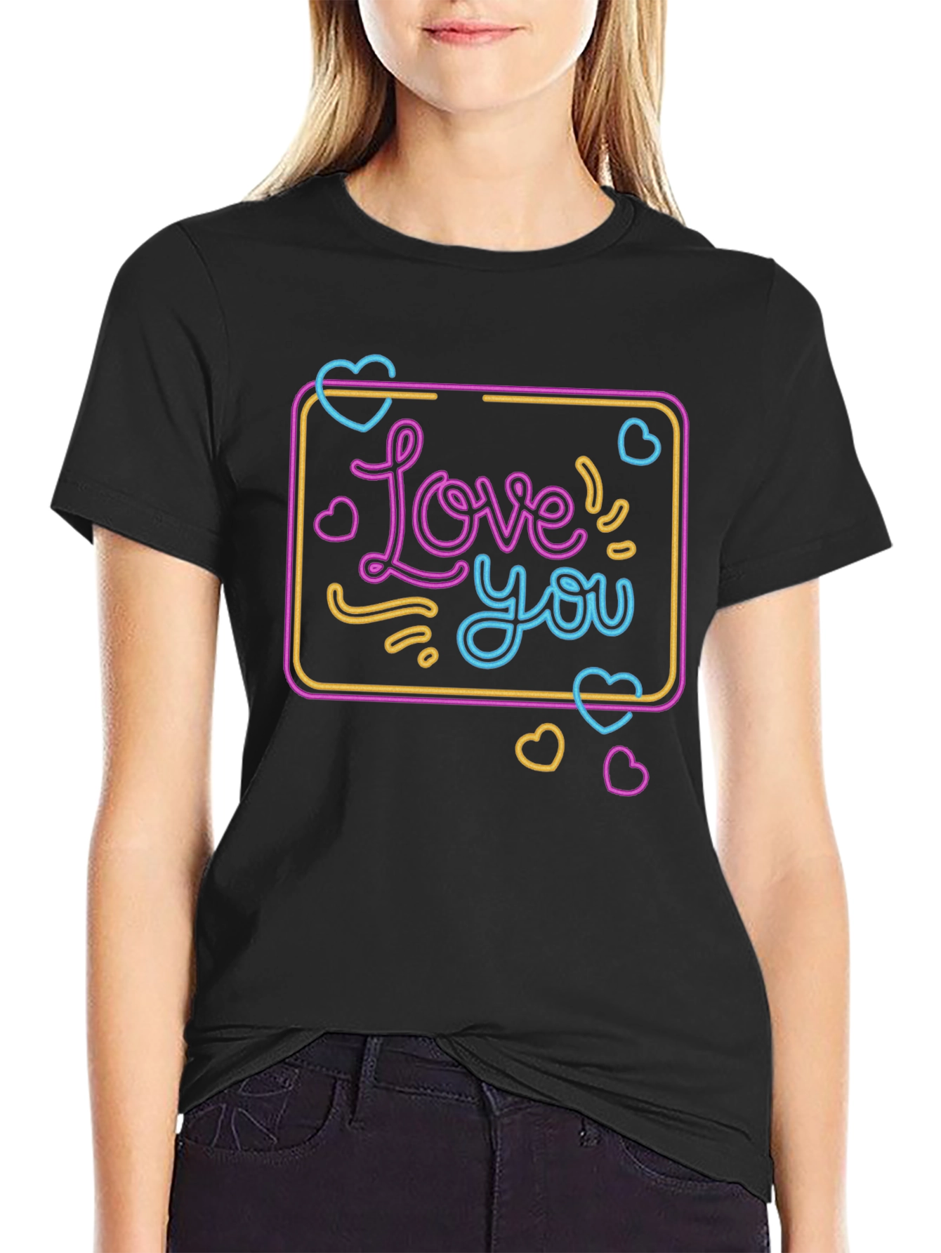 Love You Neon Graphic T-Shirt - Black