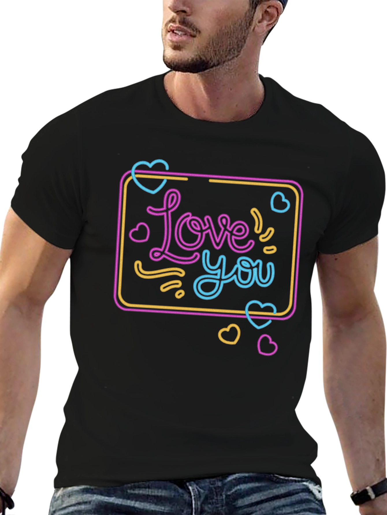 Love You Neon Graphic T-Shirt - Black