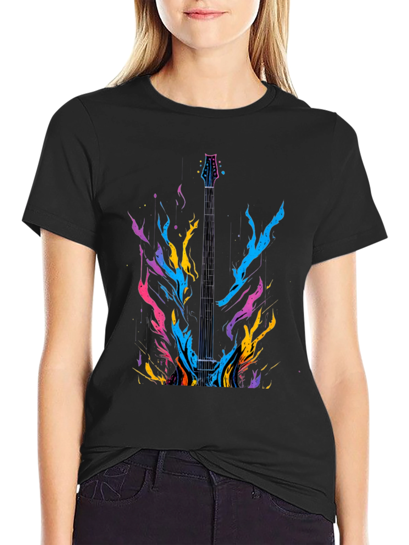 Electric Guitar Flames Graphic T-Shirt - Music Lover Tee