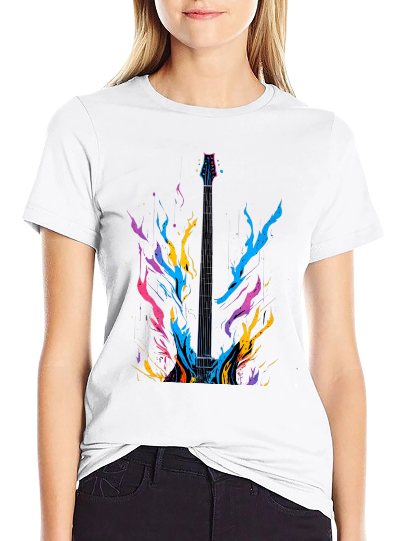 Electric Guitar Flames Graphic T-Shirt - Music Lover Tee