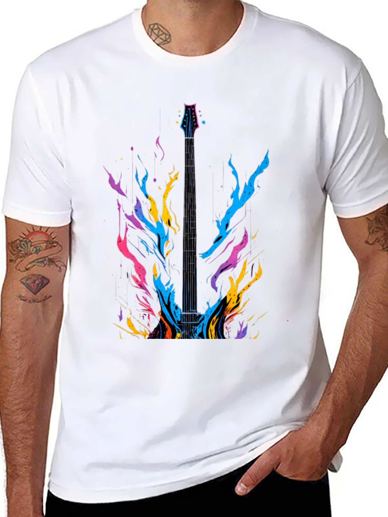 Electric Guitar Flames Graphic T-Shirt - Music Lover Tee