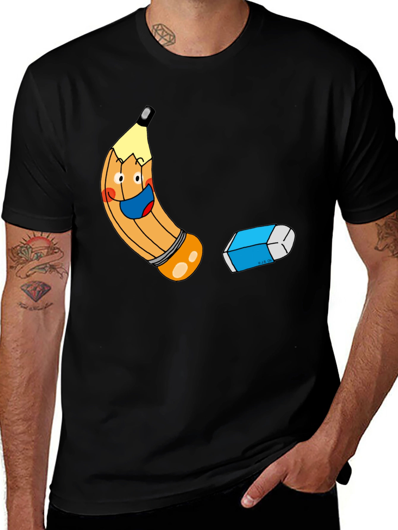 Cartoon Pencil & Eraser Graphic Tee