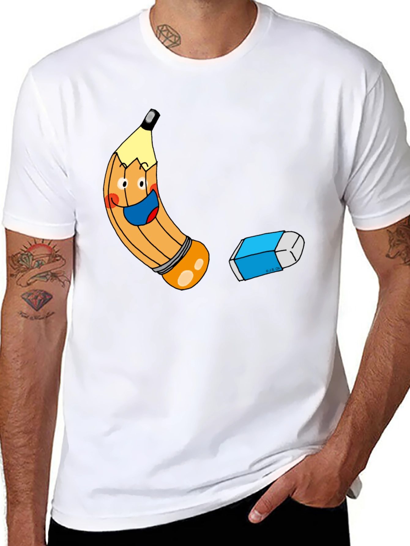 Cartoon Pencil & Eraser Graphic Tee