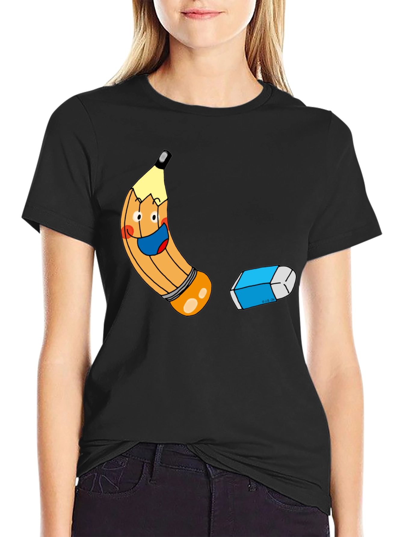 Cartoon Pencil & Eraser Graphic Tee