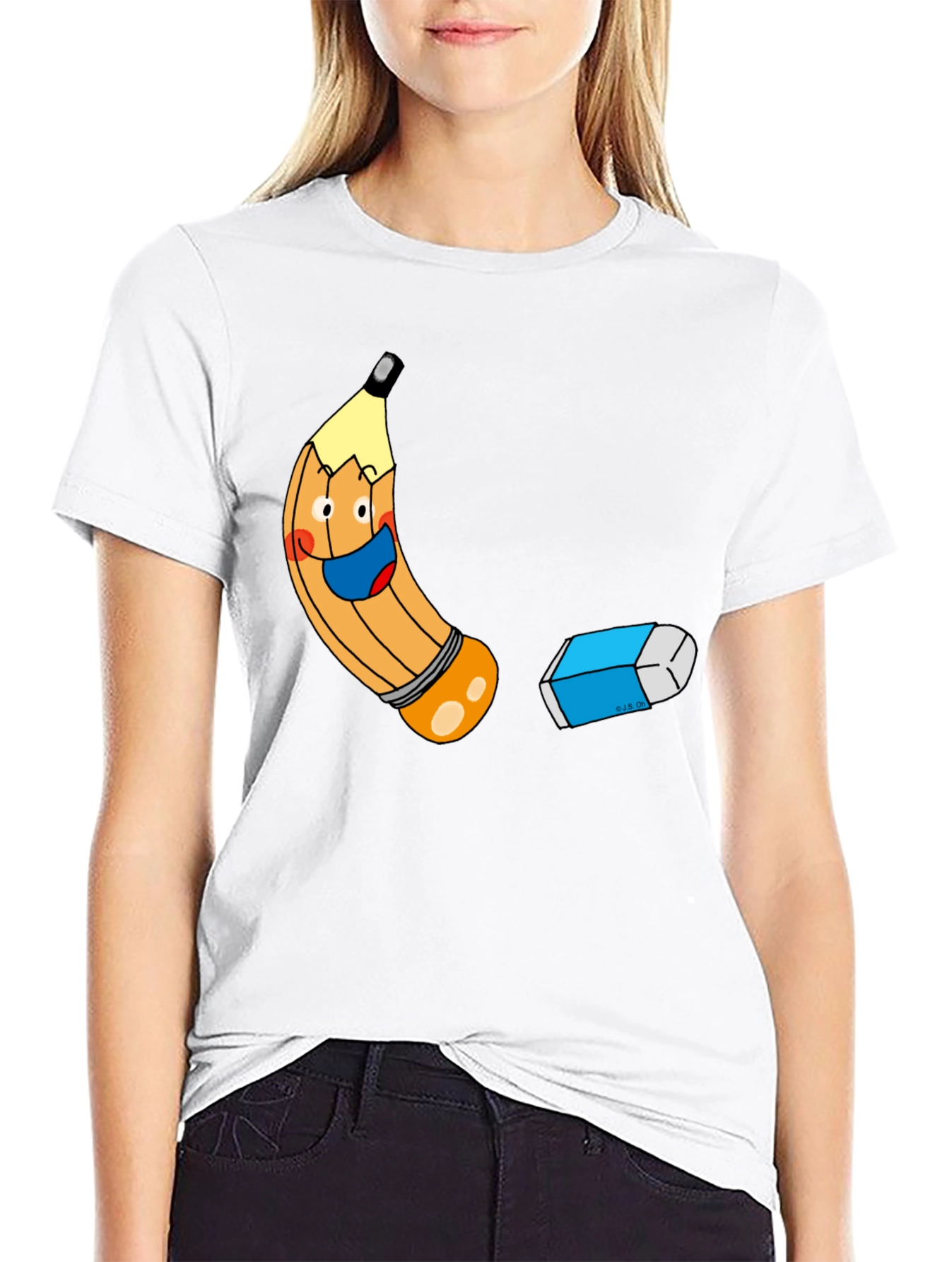 Cartoon Pencil & Eraser Graphic Tee