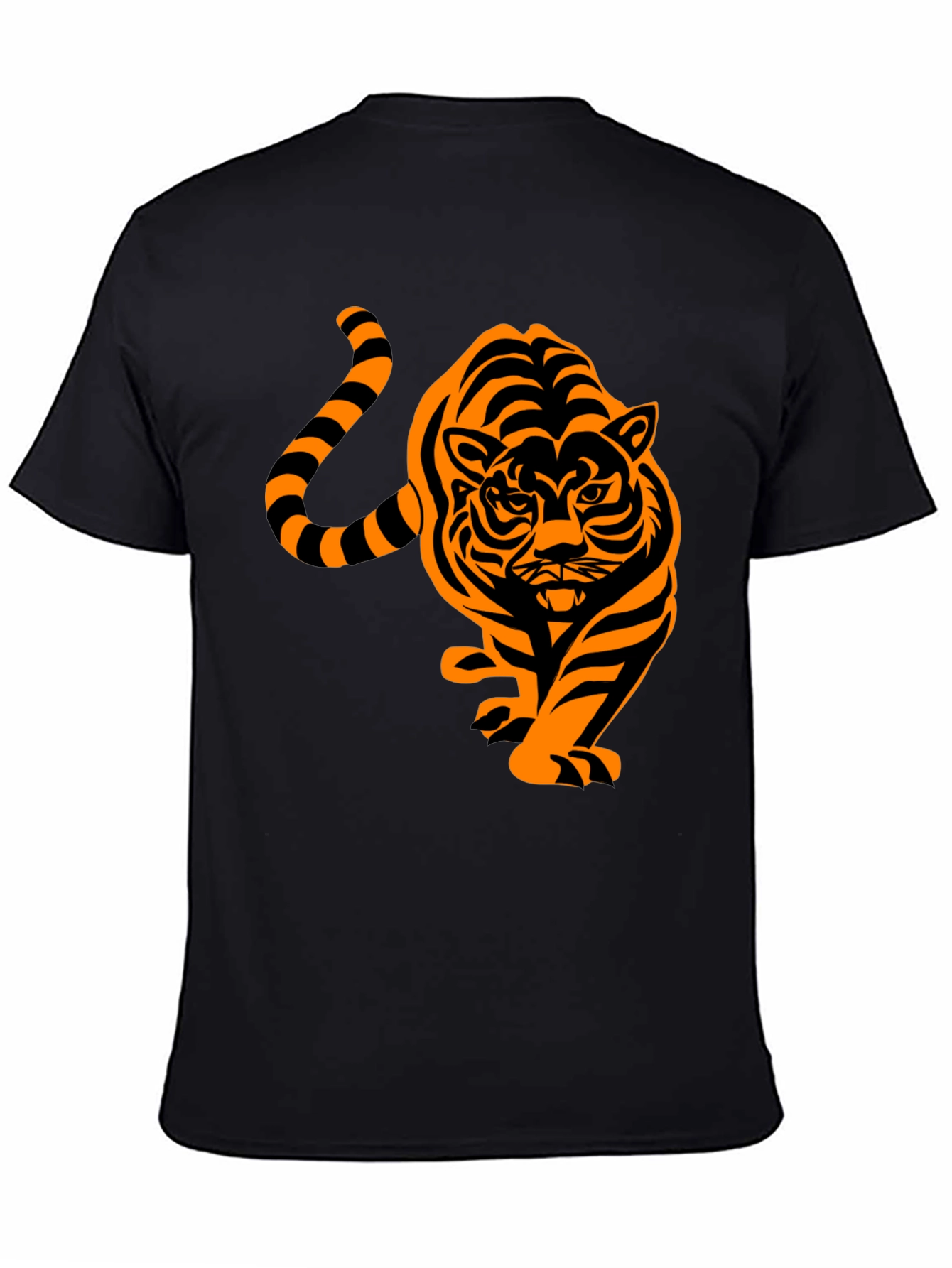 Mens Black T-Shirt with Orange Tiger Design
