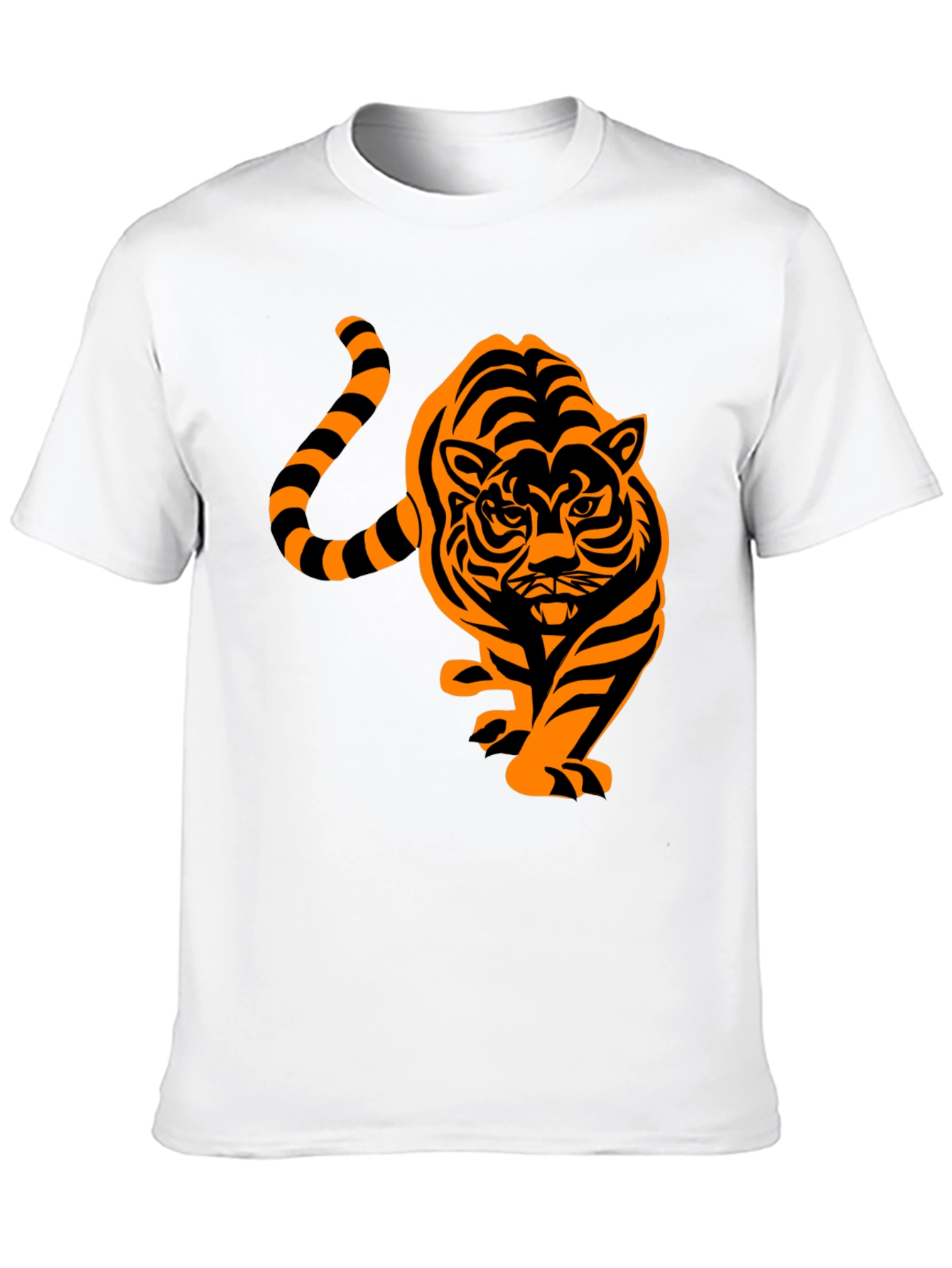 Mens Black T-Shirt with Orange Tiger Design