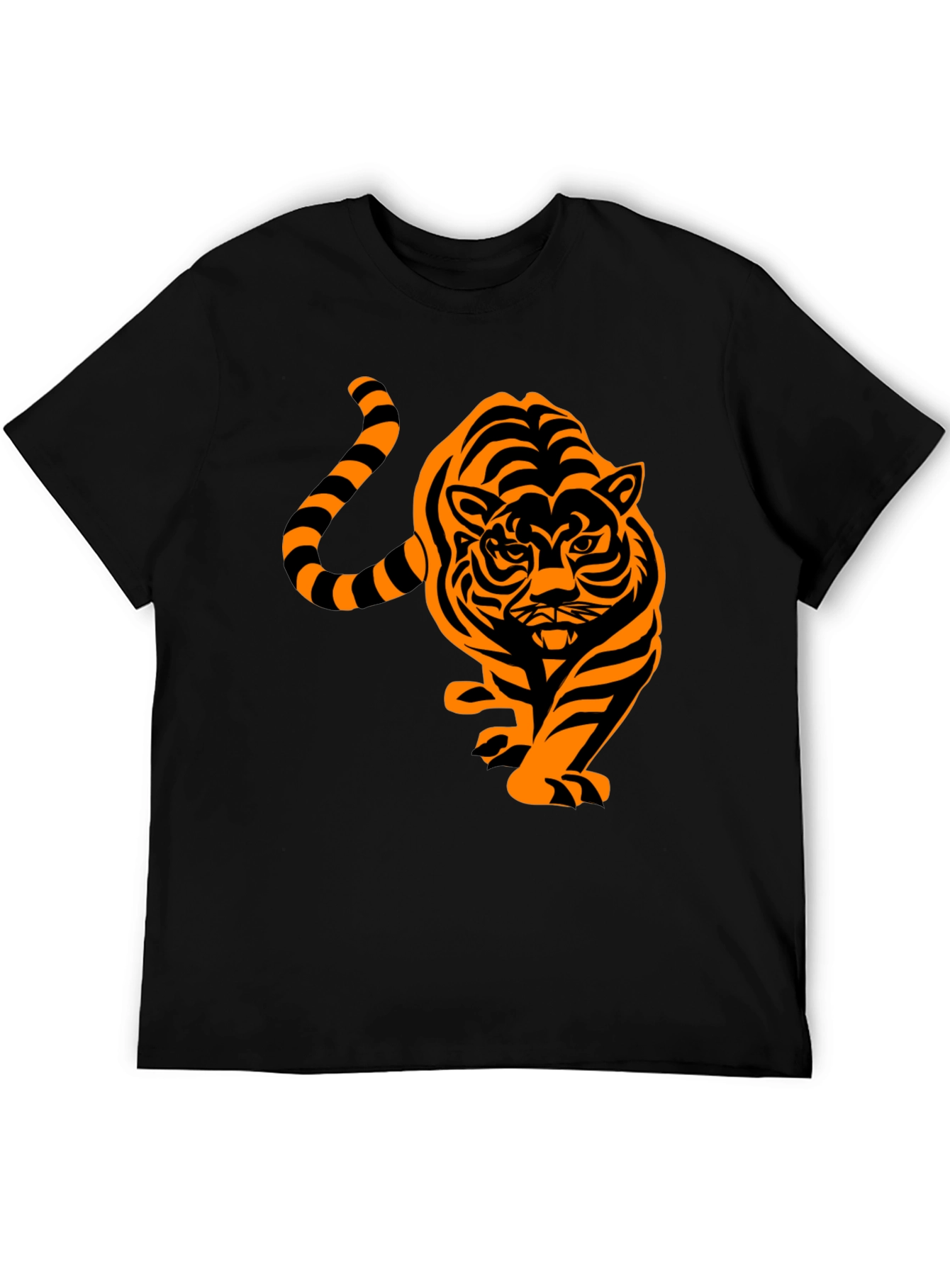 Mens Black T-Shirt with Orange Tiger Design