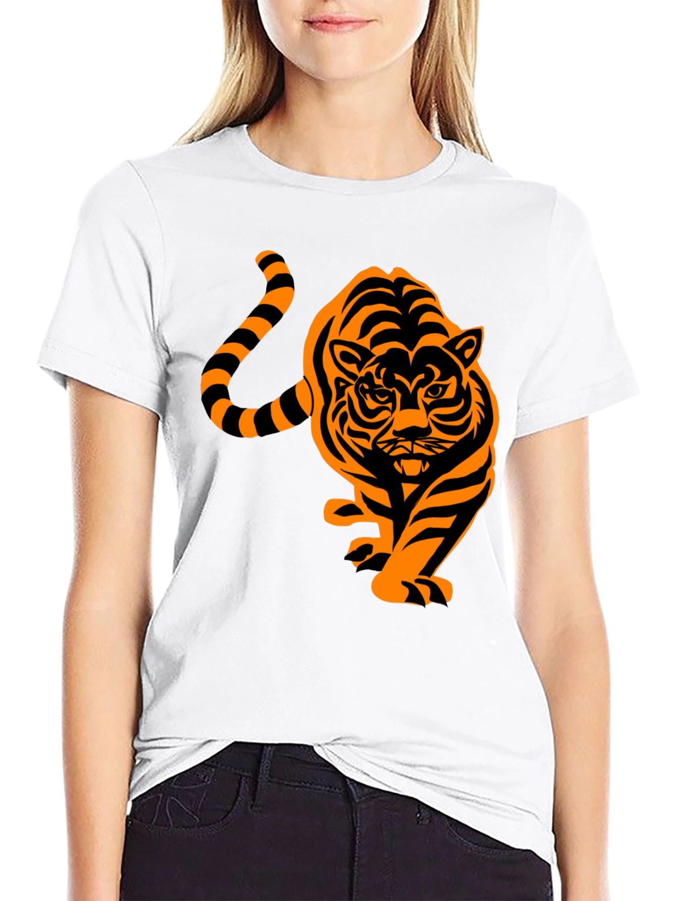 Mens Black T-Shirt with Orange Tiger Design