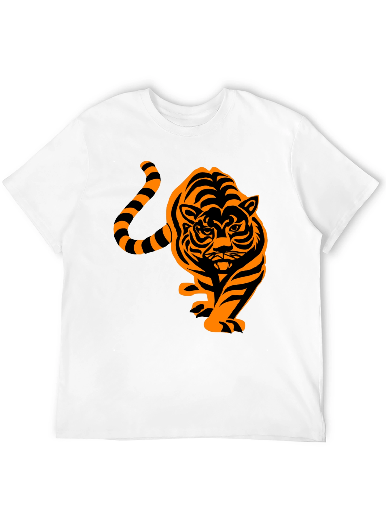 Mens Black T-Shirt with Orange Tiger Design