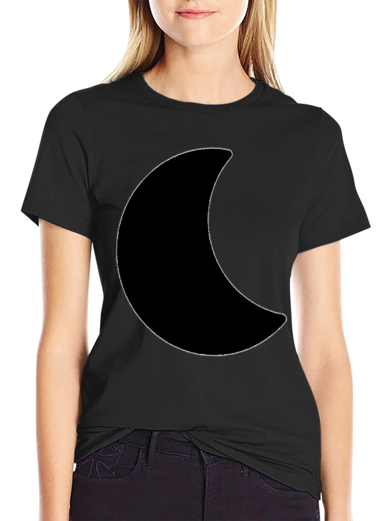 Crescent Moon Graphic Tee - Black Cotton T-Shirt