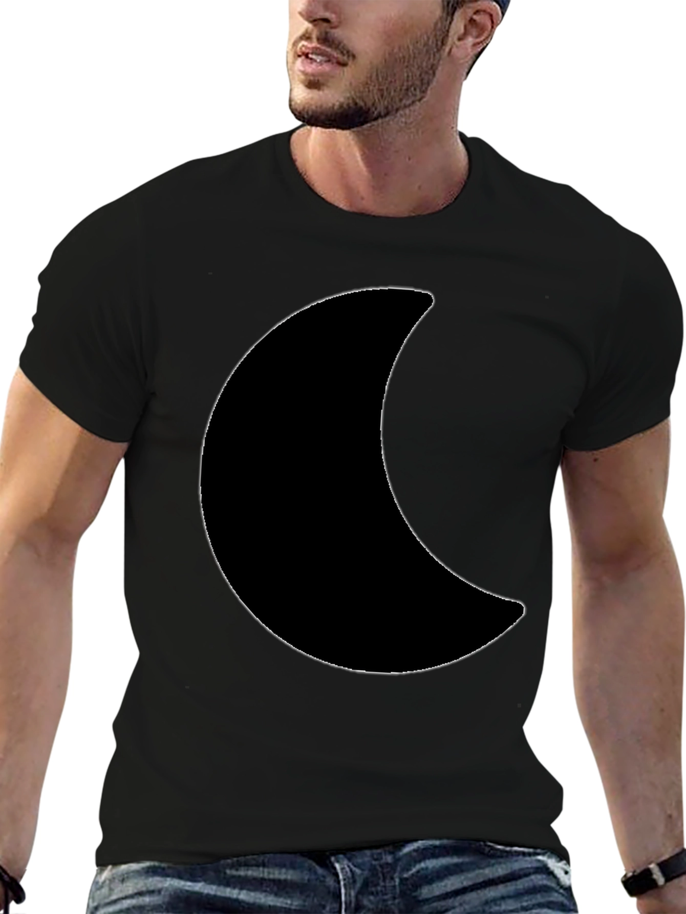 Crescent Moon Graphic Tee - Black Cotton T-Shirt