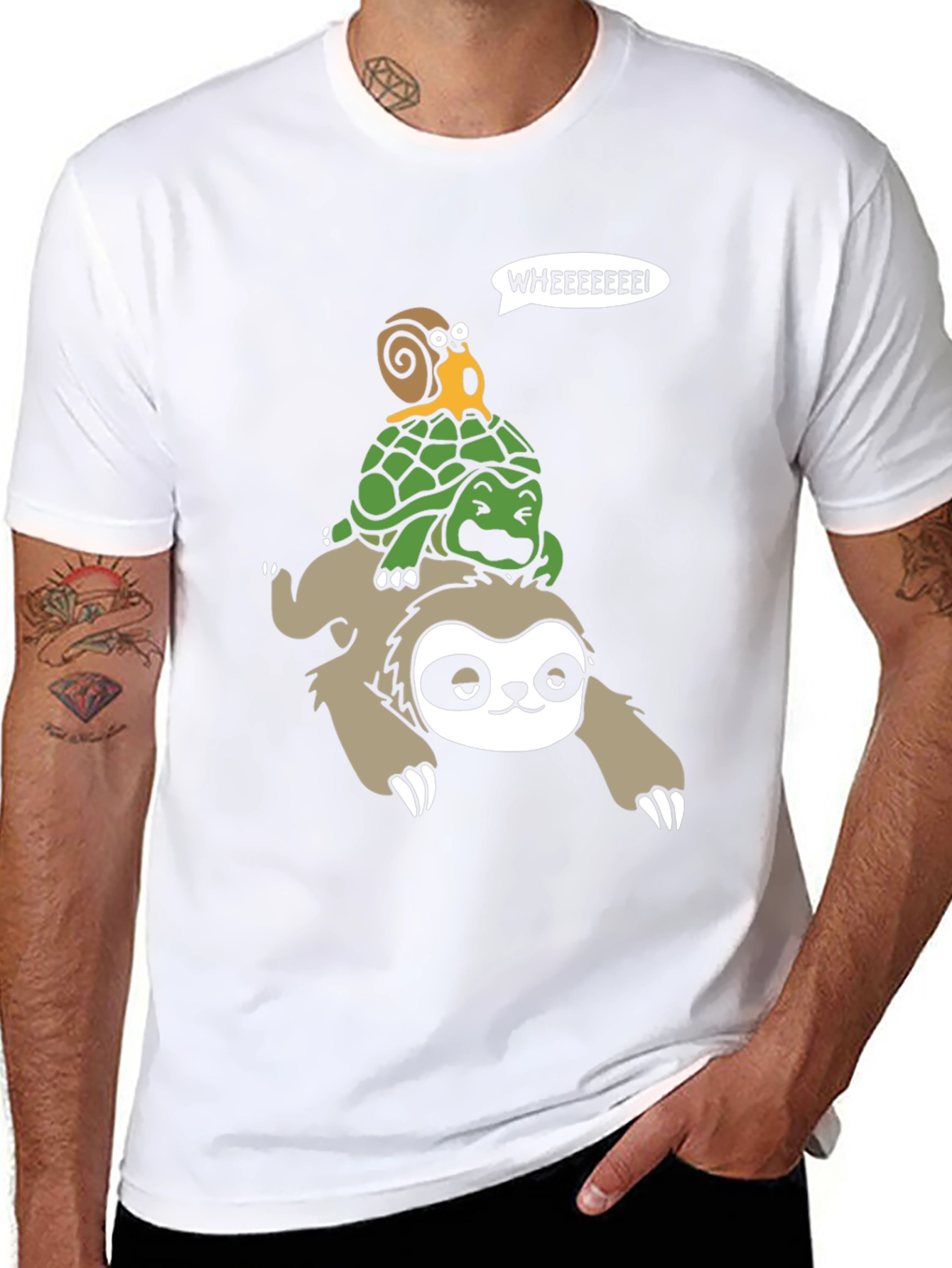 Sloth Turtle & Snail Cartoon Graphic T-Shirt