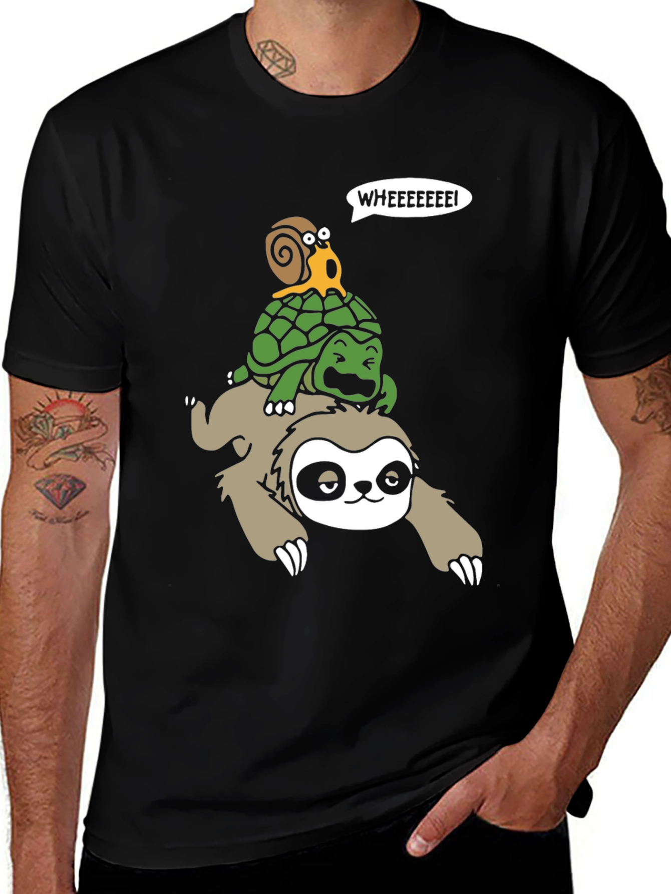 Sloth Turtle & Snail Cartoon Graphic T-Shirt