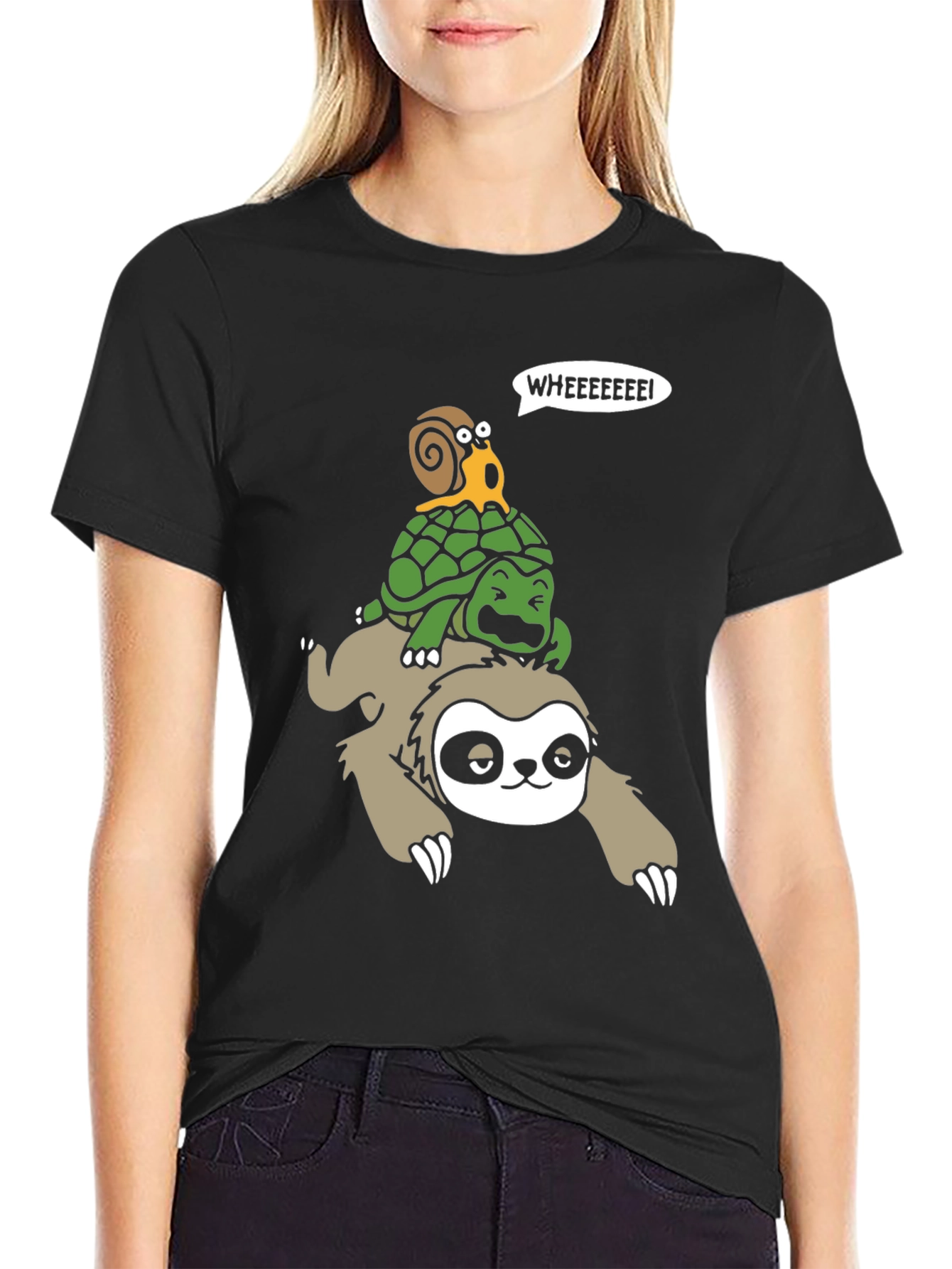 Sloth Turtle & Snail Cartoon Graphic T-Shirt