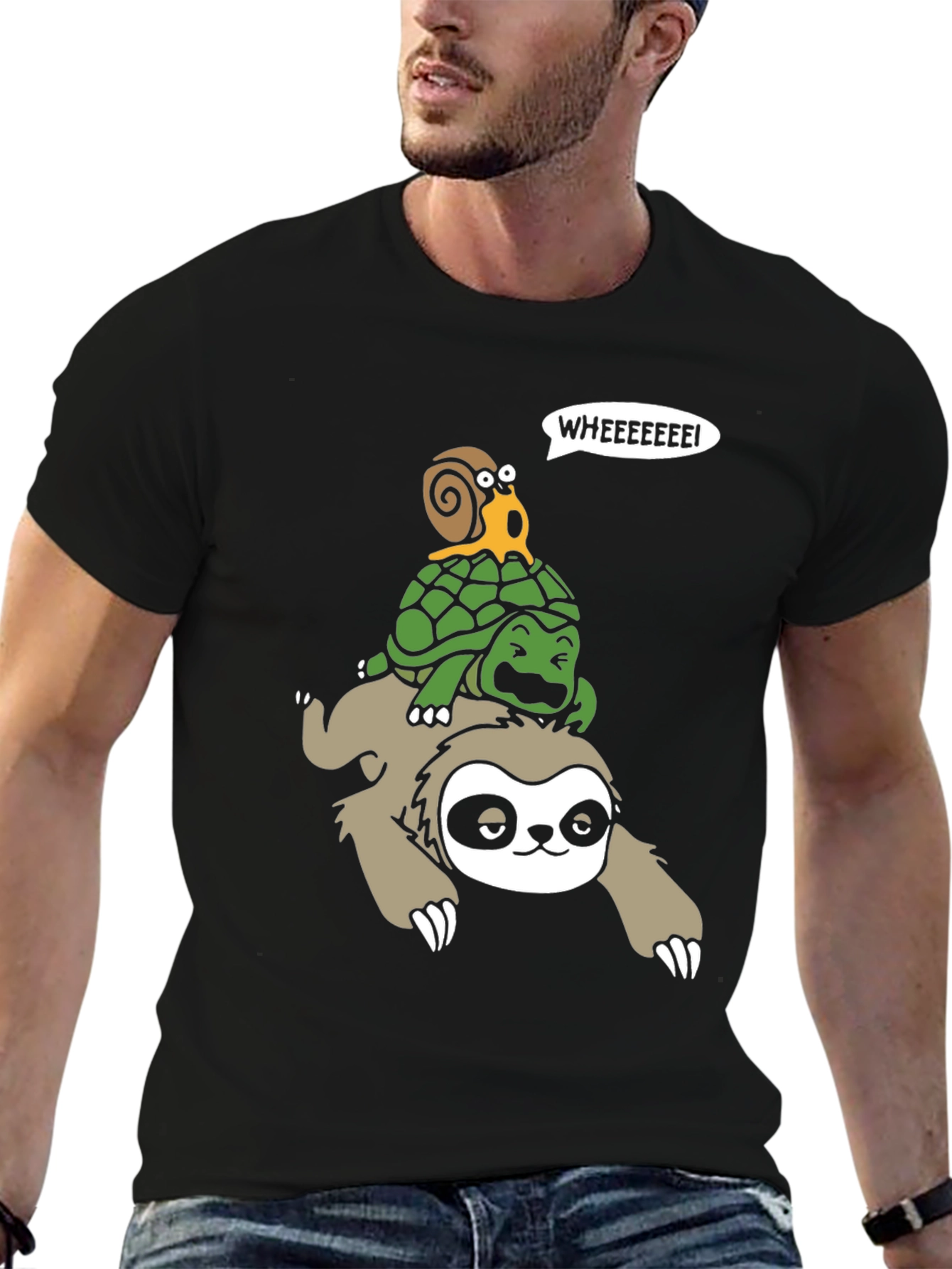 Sloth Turtle & Snail Cartoon Graphic T-Shirt