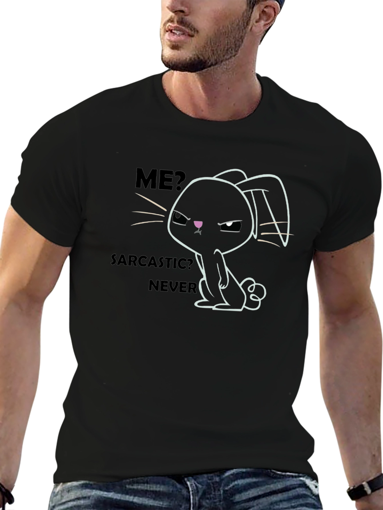 Sarcastic Bunny Graphic T-Shirt - Unisex Black Cotton Tee