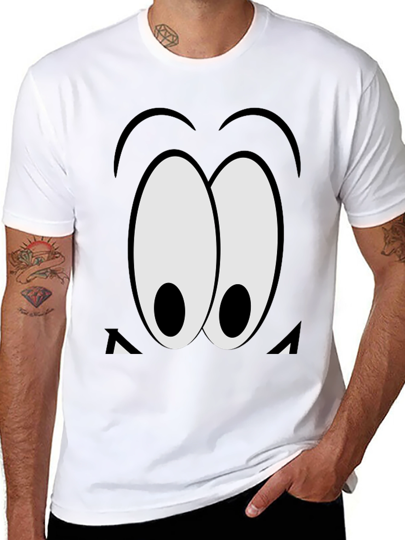 Cartoon Eyes Graphic Black T-Shirt