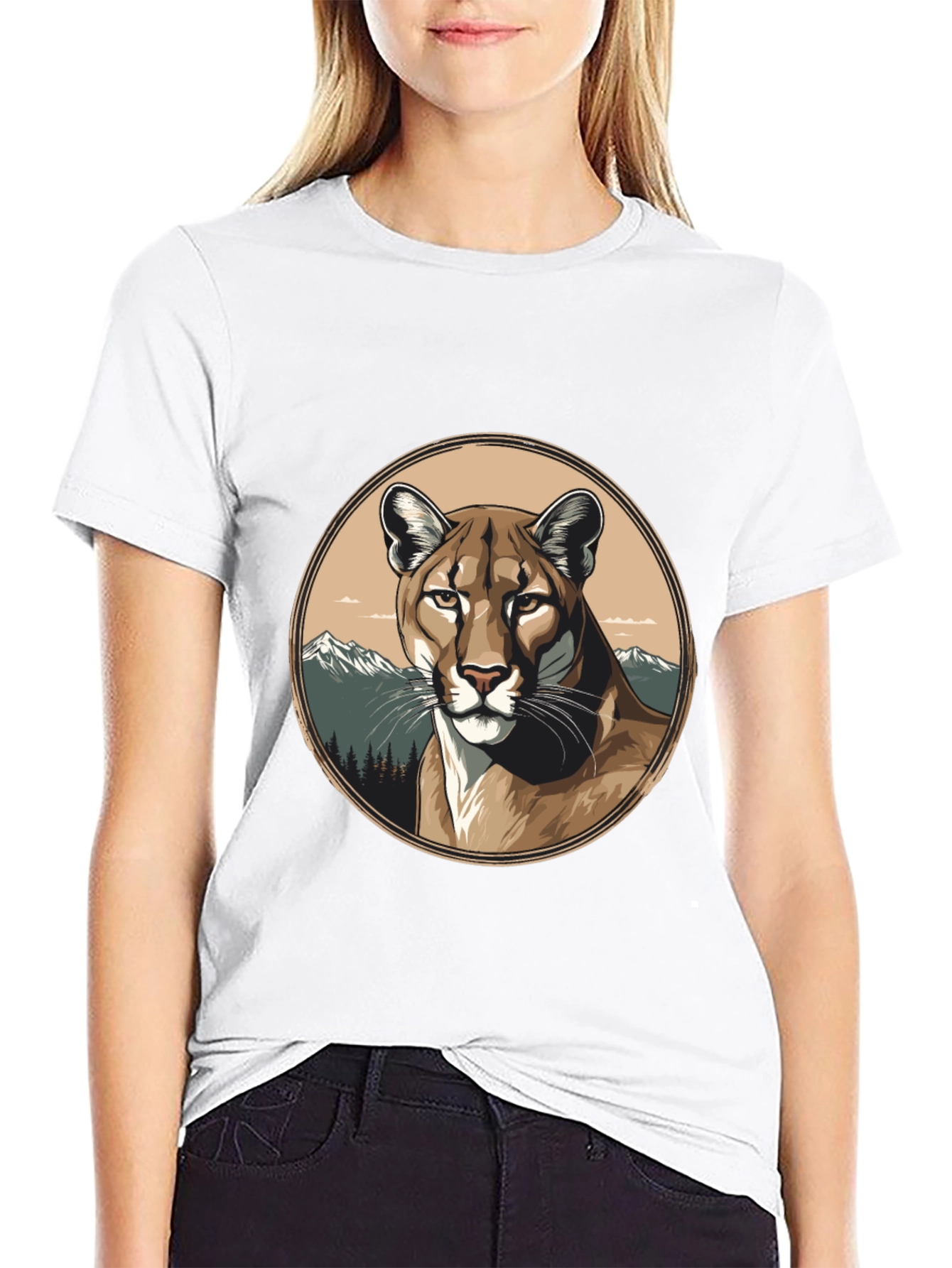 Mountain Lion Graphic Tee - Premium Black T-Shirt
