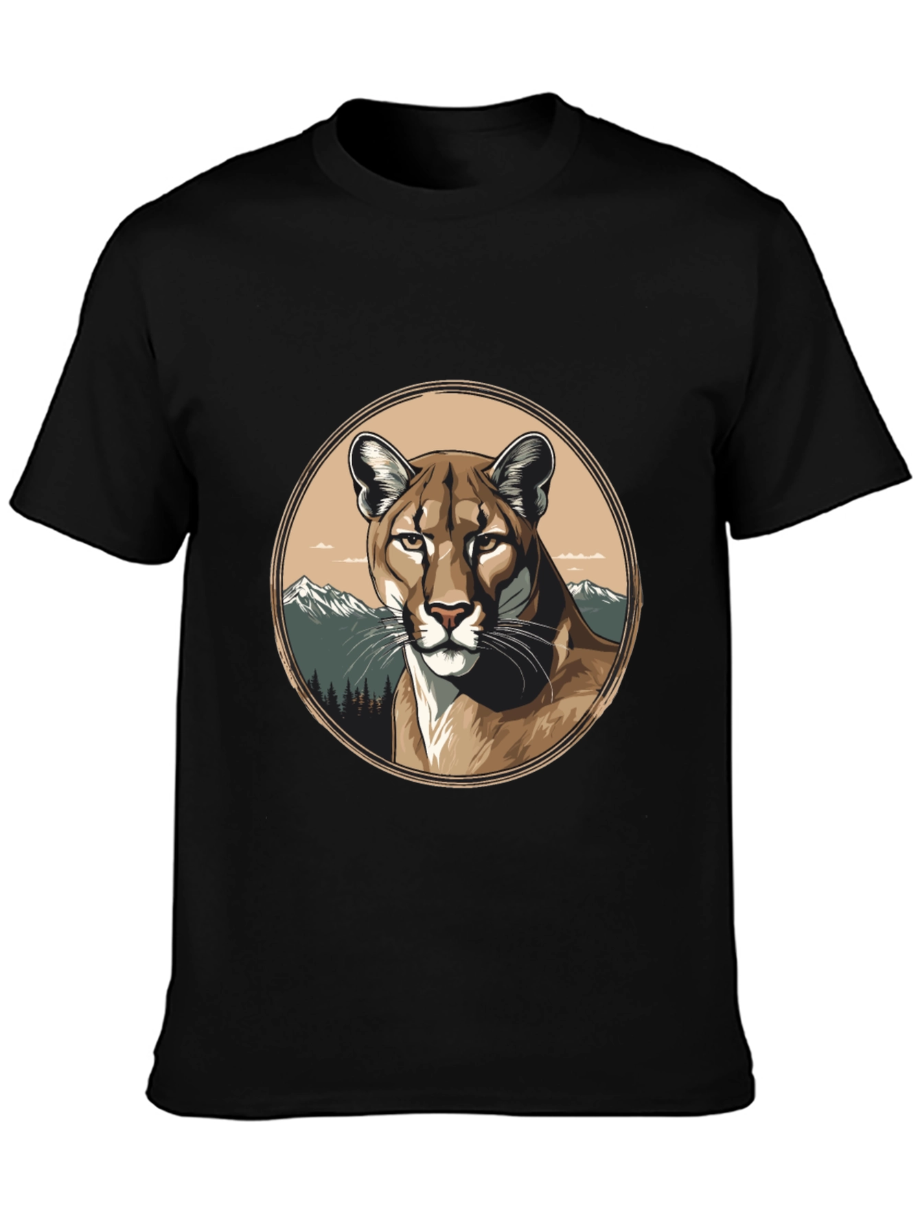Mountain Lion Graphic Tee - Premium Black T-Shirt
