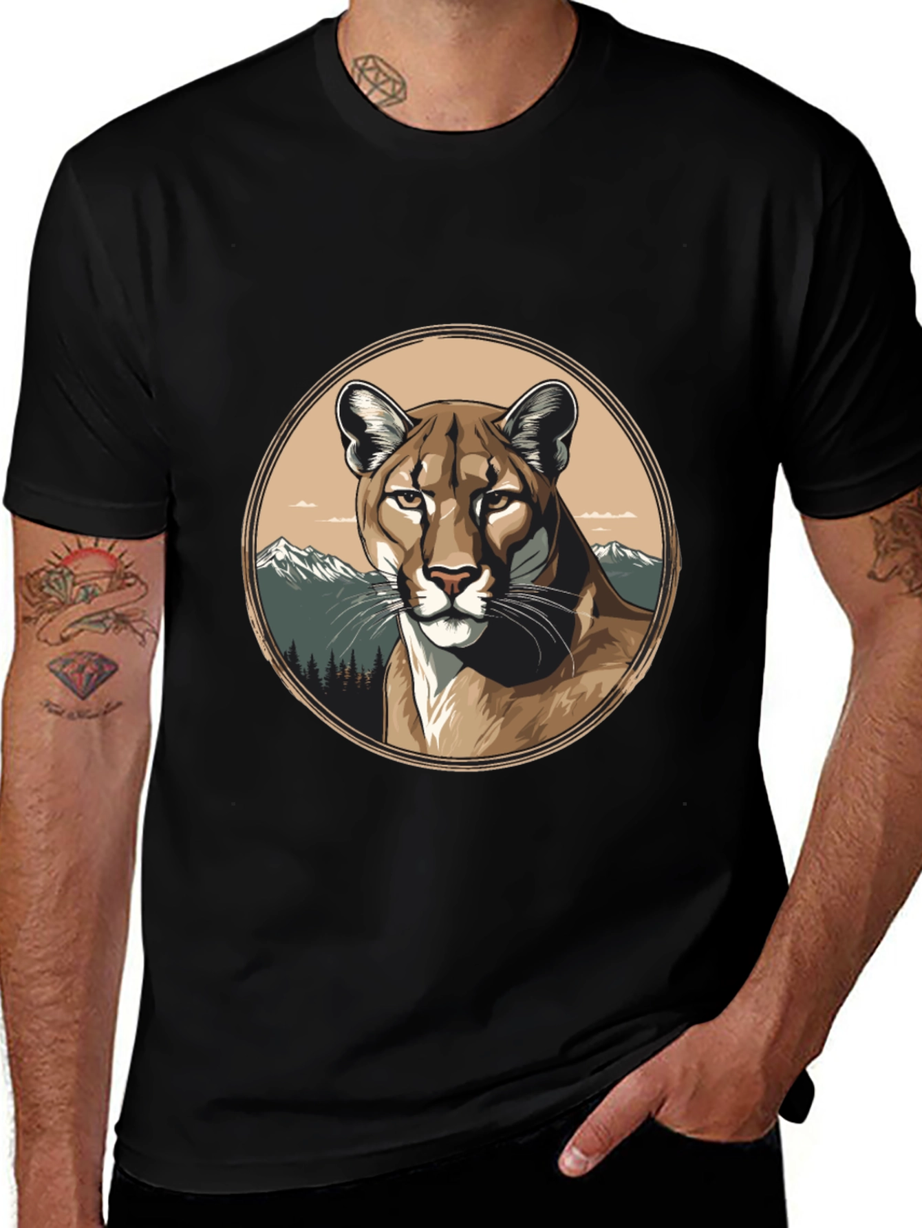 Mountain Lion Graphic Tee - Premium Black T-Shirt