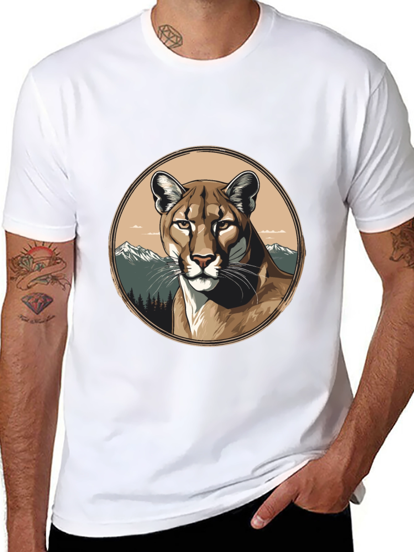 Mountain Lion Graphic Tee - Premium Black T-Shirt