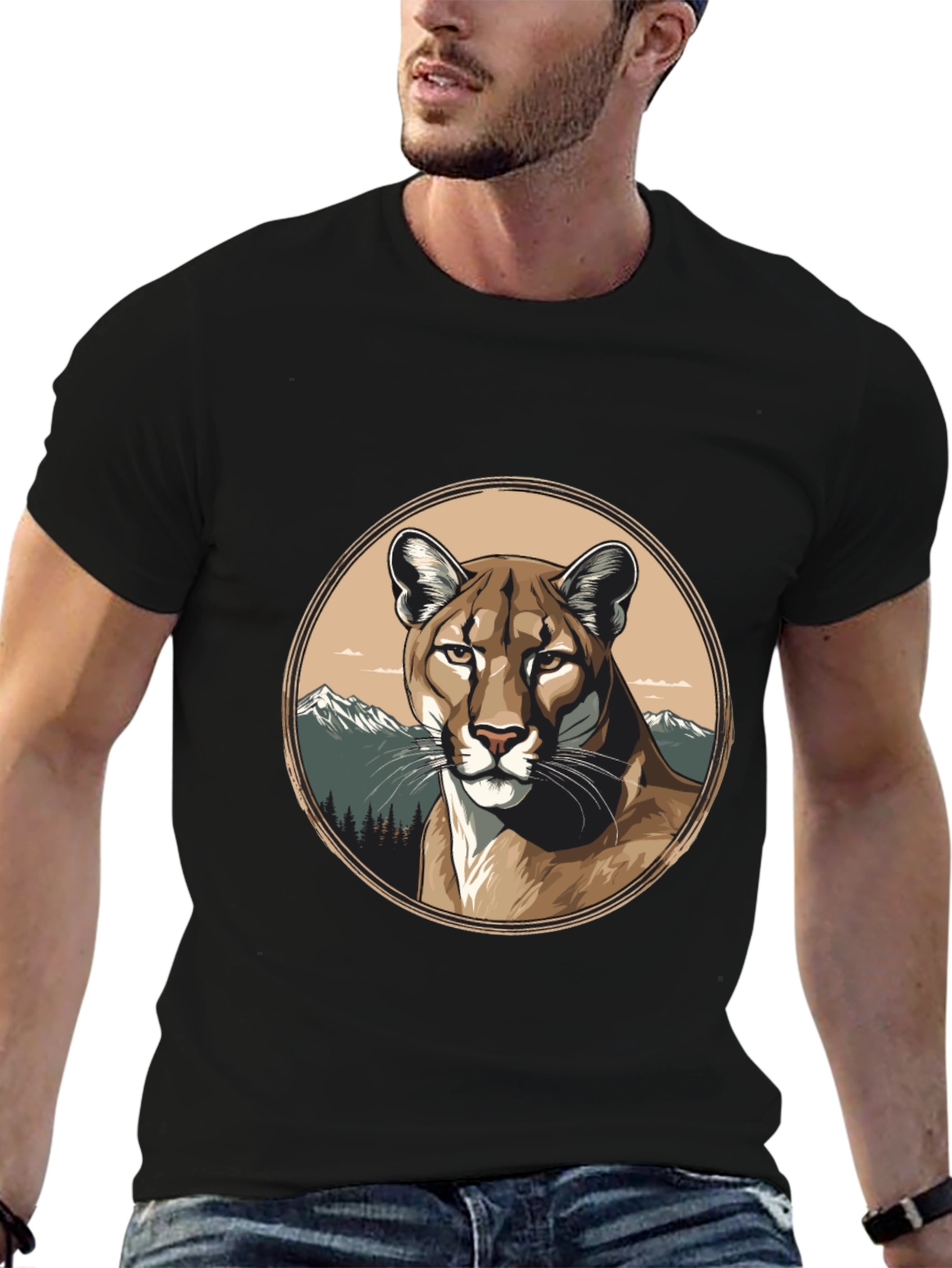 Mountain Lion Graphic Tee - Premium Black T-Shirt