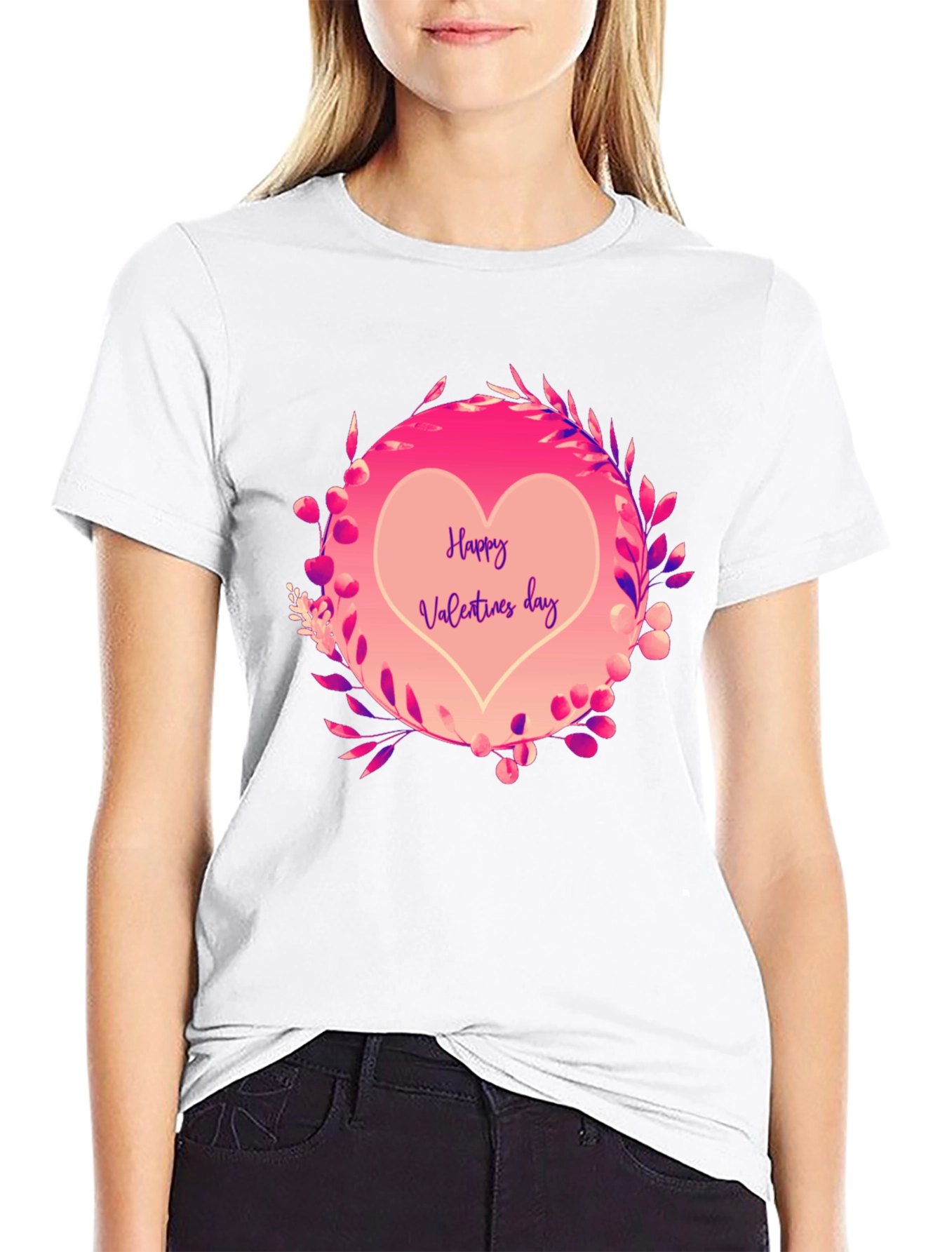 Happy Valentines Day Heart Graphic Tee - Black