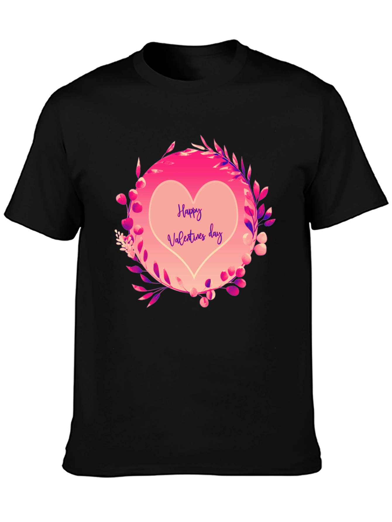 Happy Valentines Day Heart Graphic Tee - Black