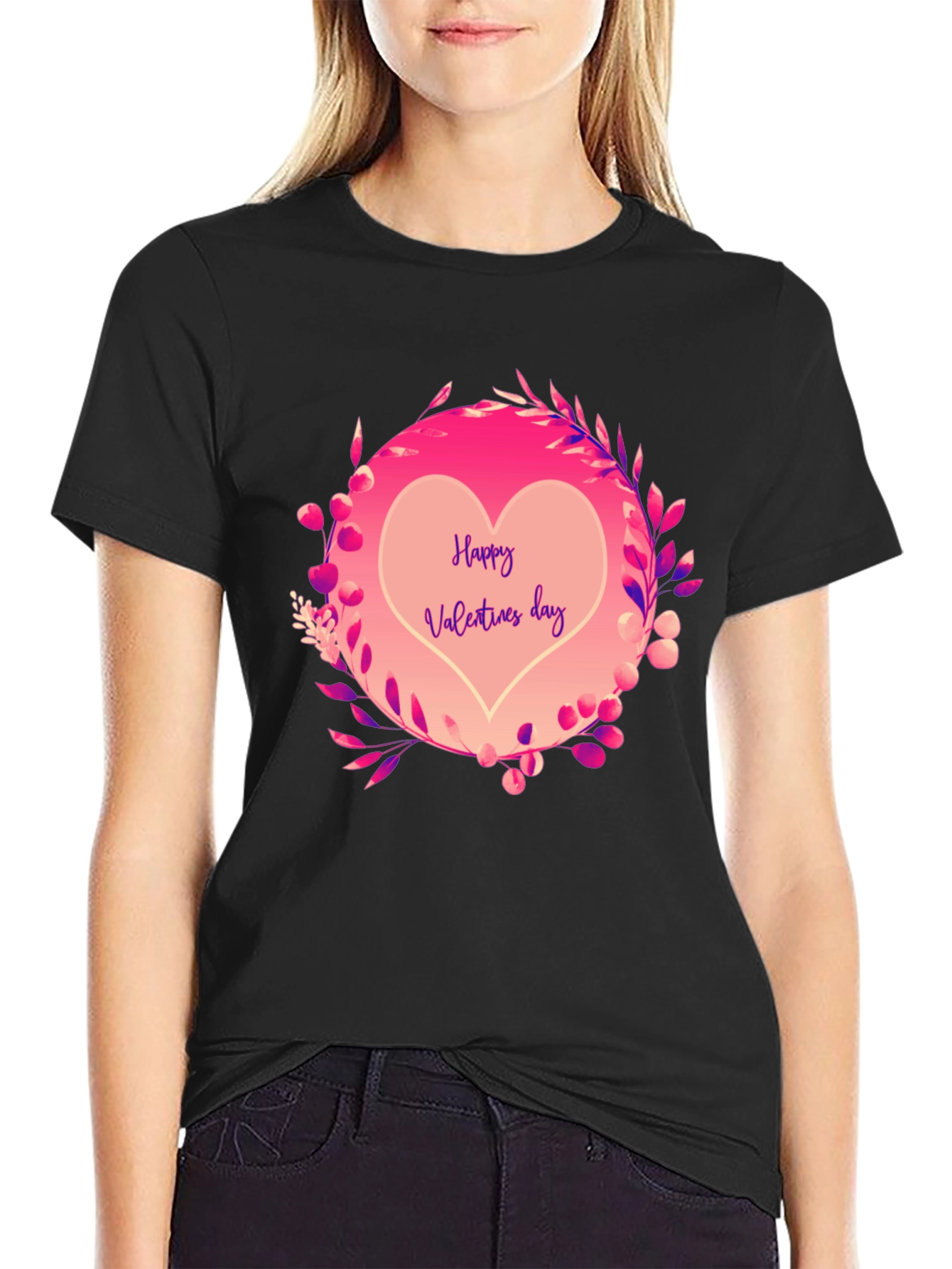 Happy Valentines Day Heart Graphic Tee - Black