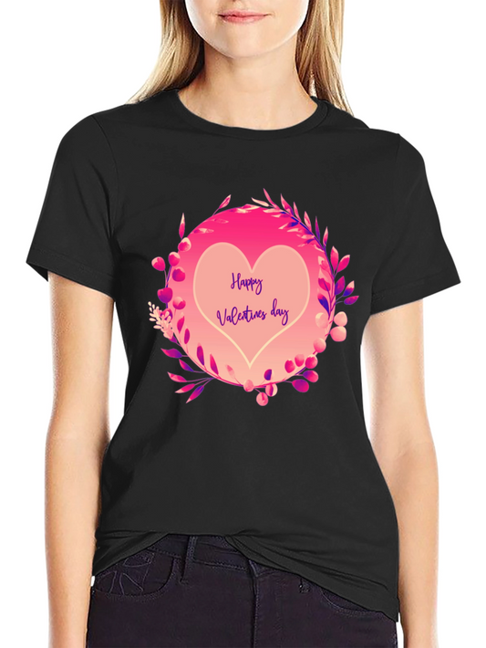 Happy Valentines Day Heart Graphic Tee - Black