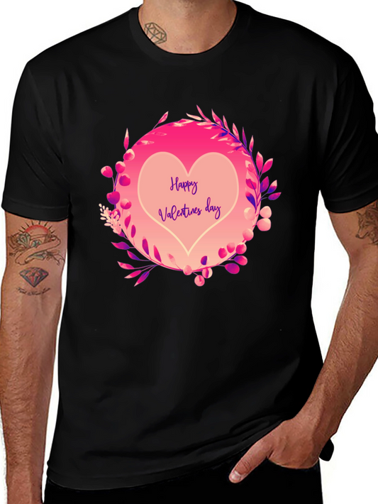 Happy Valentines Day Heart Graphic Tee - Black