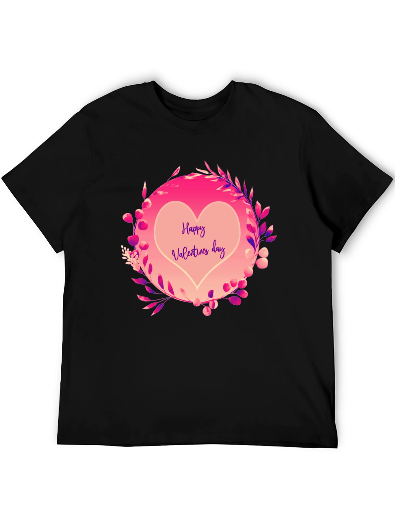 Happy Valentines Day Heart Graphic Tee - Black