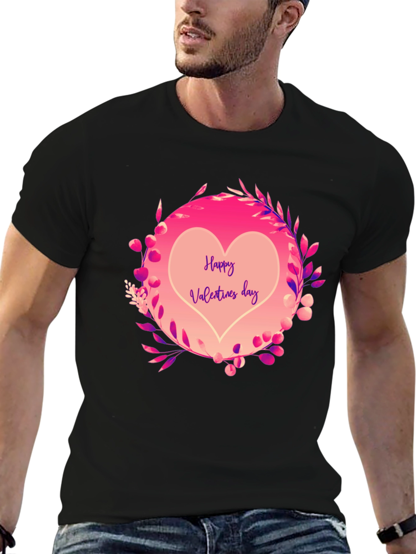 Happy Valentines Day Heart Graphic Tee - Black