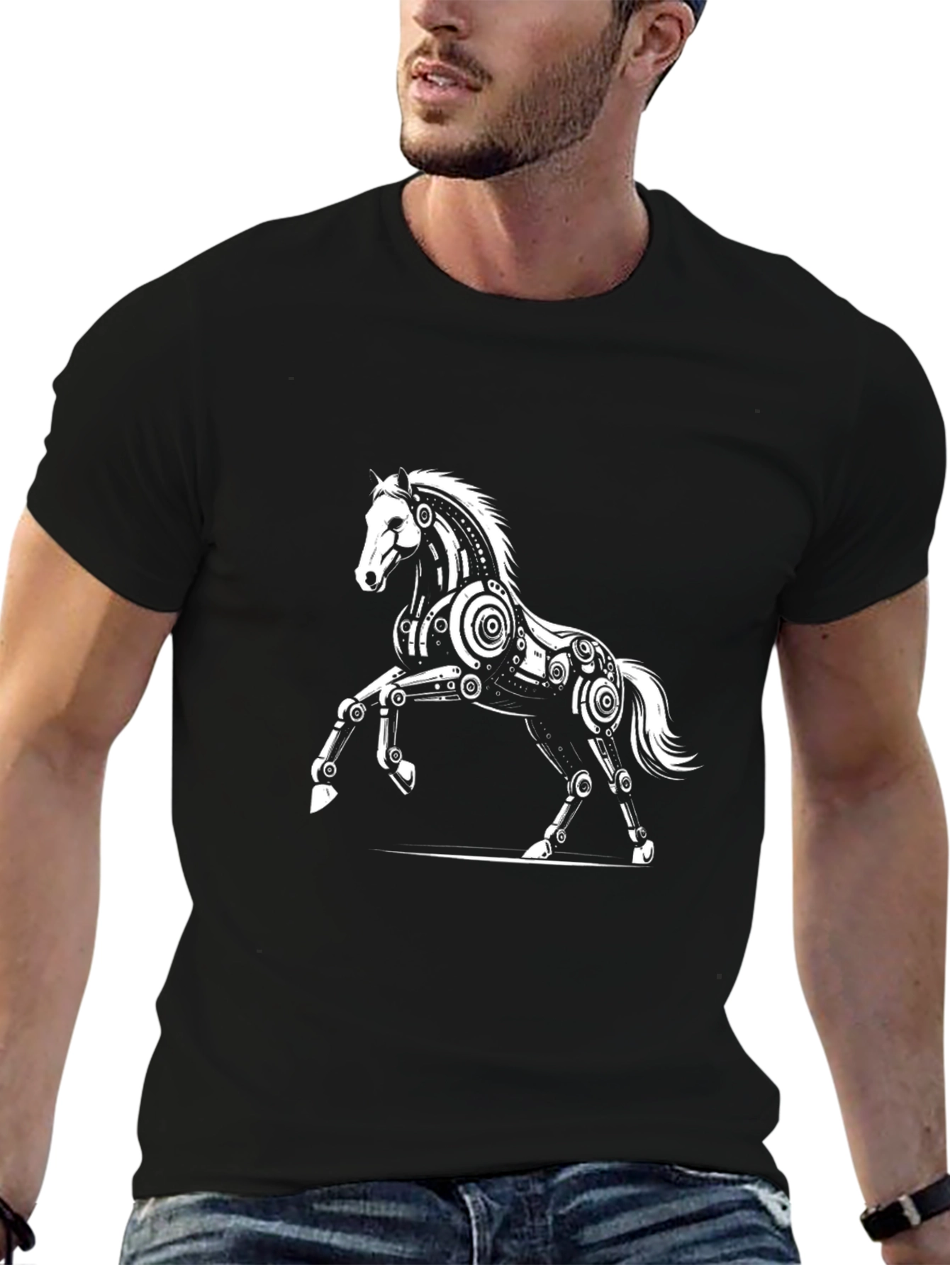 Mechanical Horse Graphic Tee - Black