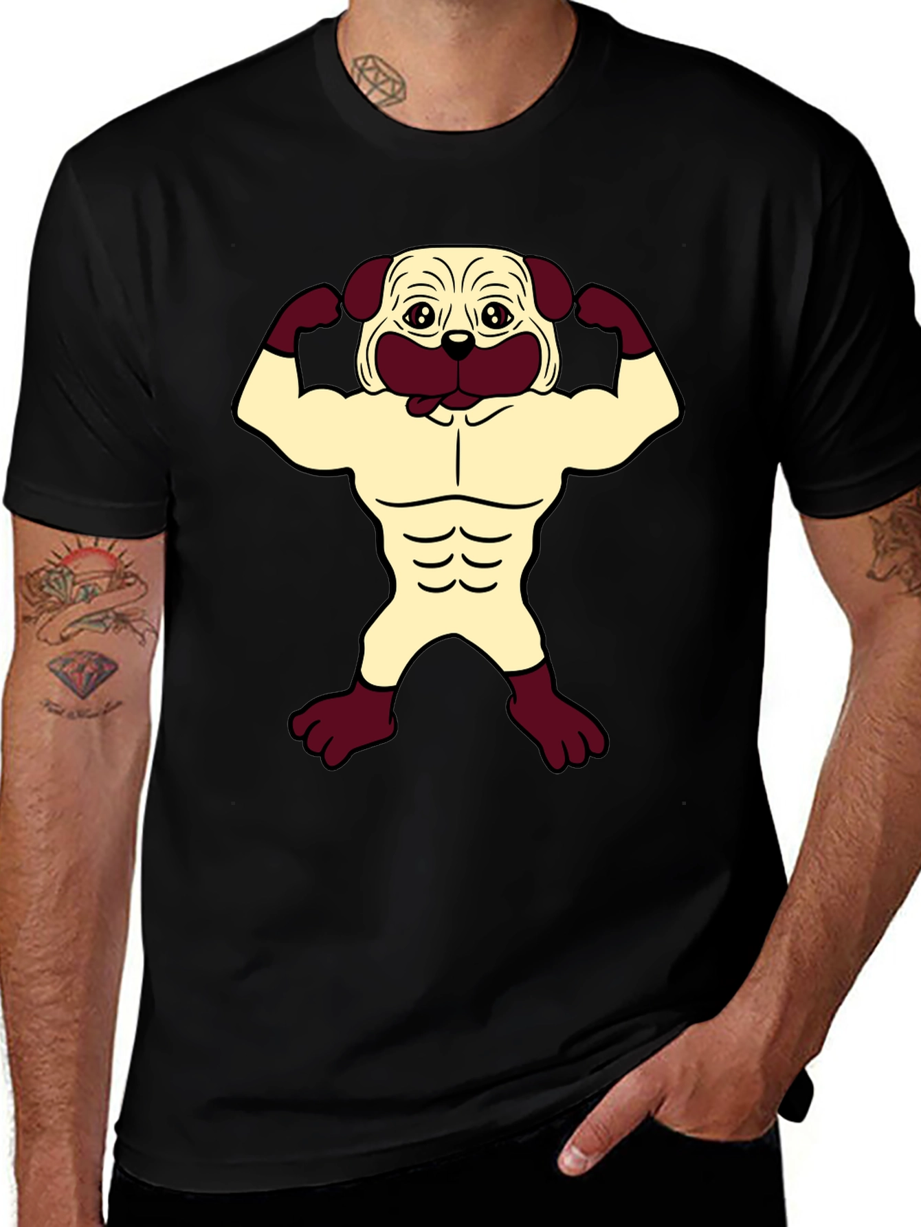 Pug Muscle T-Shirt - Black Graphic Tee