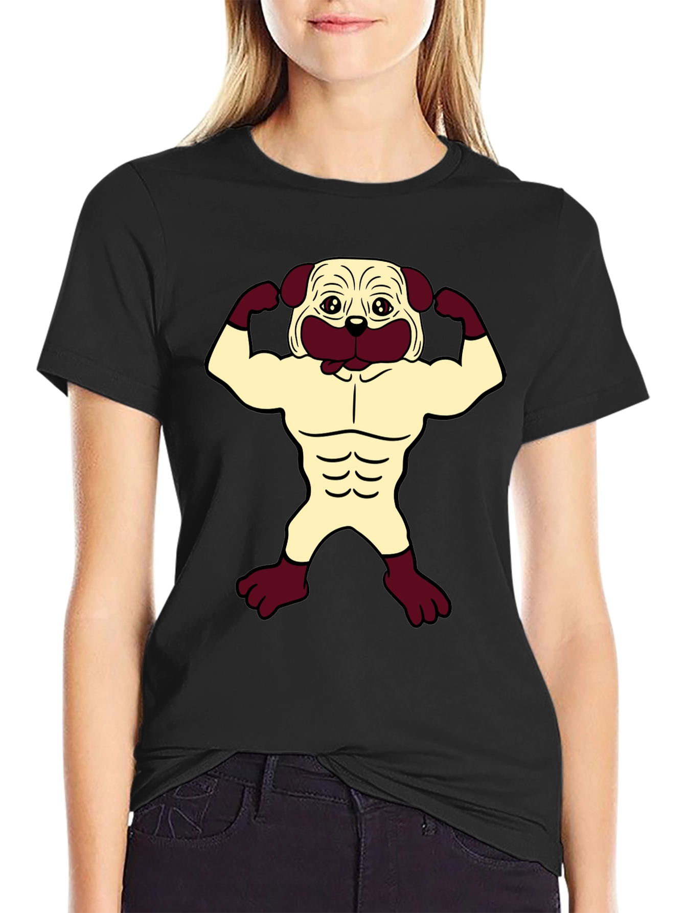 Pug Muscle T-Shirt - Black Graphic Tee
