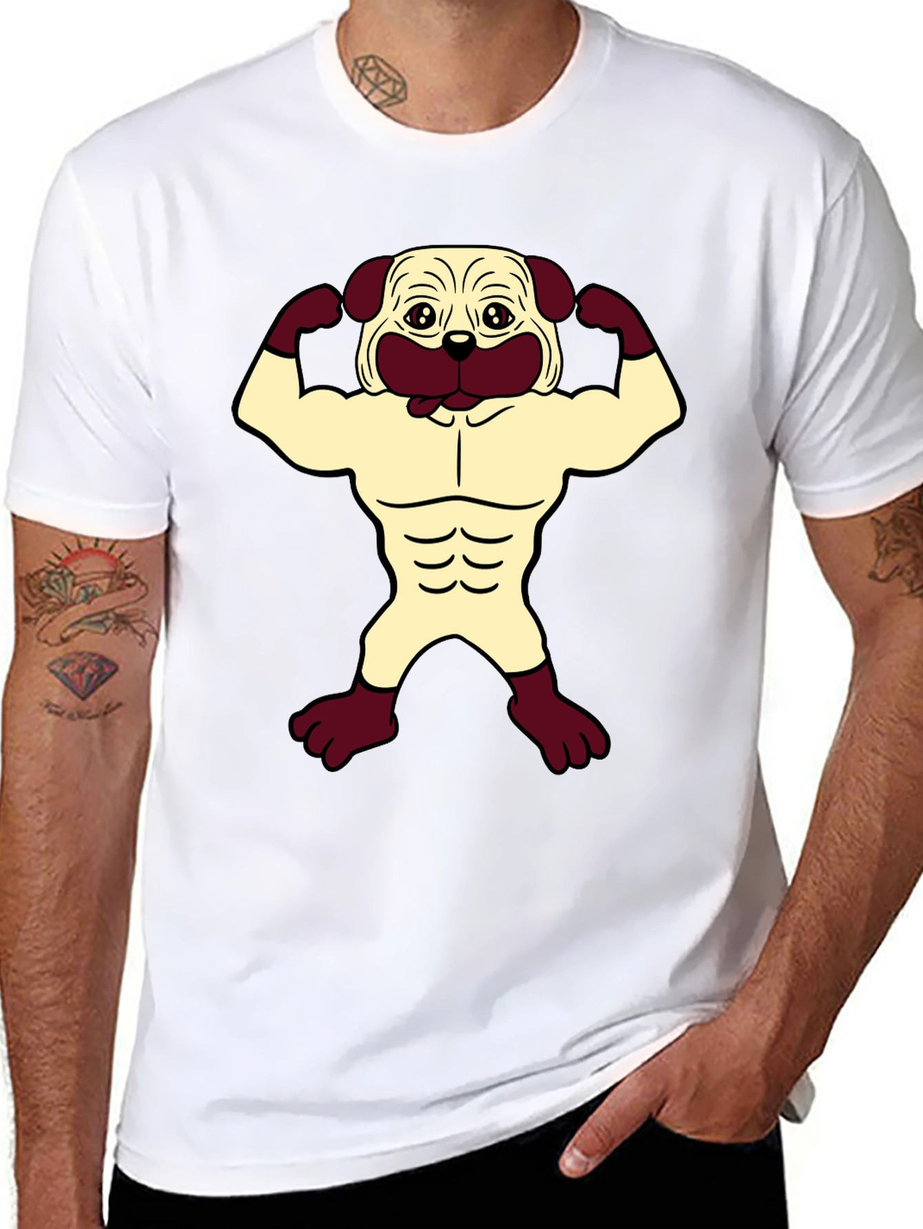 Pug Muscle T-Shirt - Black Graphic Tee