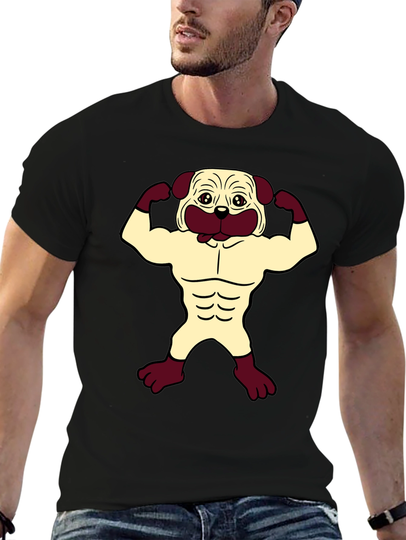 Pug Muscle T-Shirt - Black Graphic Tee
