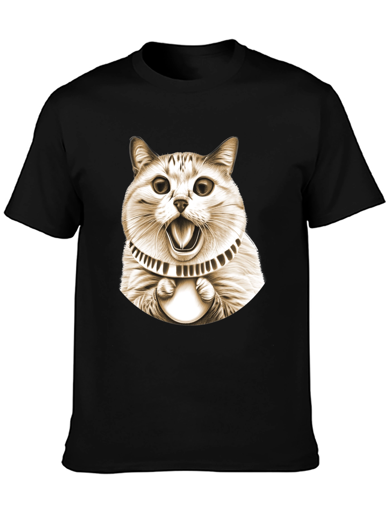 Funny Cat Graphic Tee - Black Cotton T-Shirt