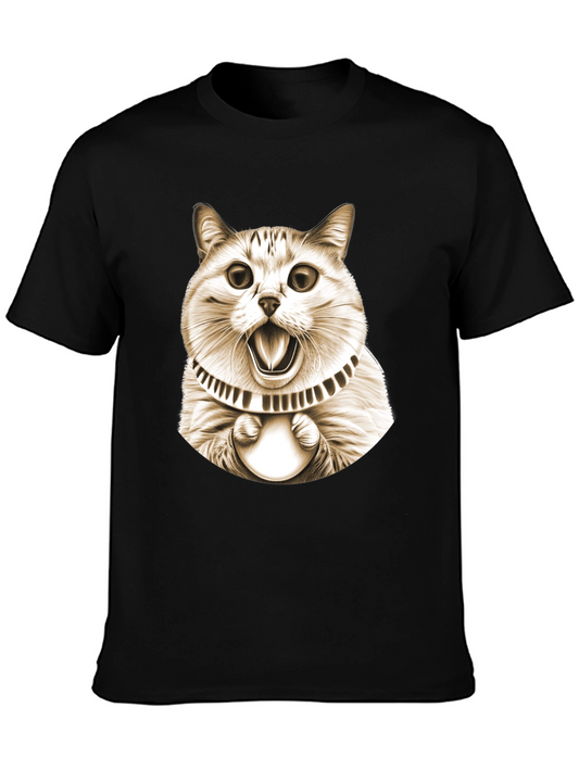 Funny Cat Graphic Tee - Black Cotton T-Shirt